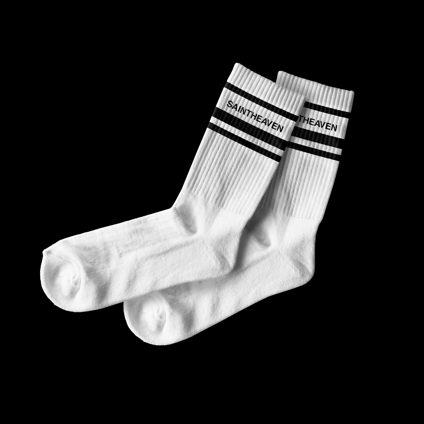 Saint Heaven - White Crew Socks With Black Piping